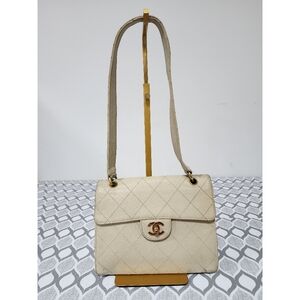 Chanel Vintage Classic Single Flap Bag Cream